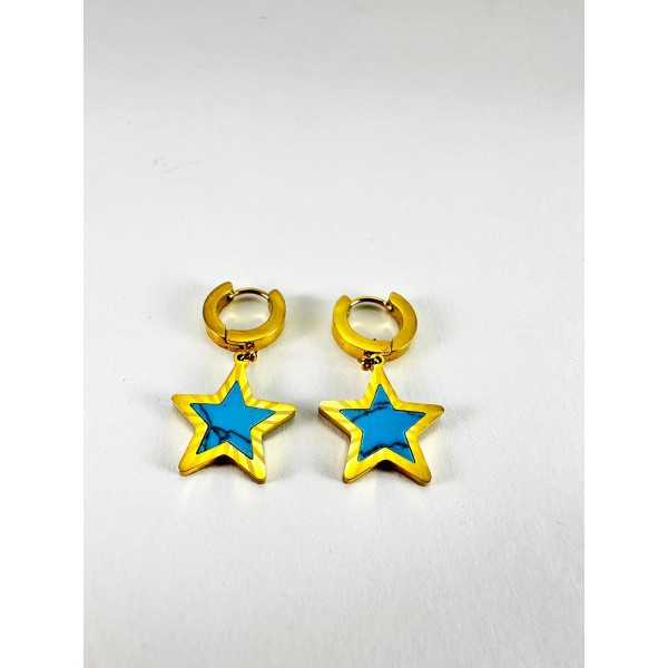 Gold Mavi Yıldız Detaylı Küpe